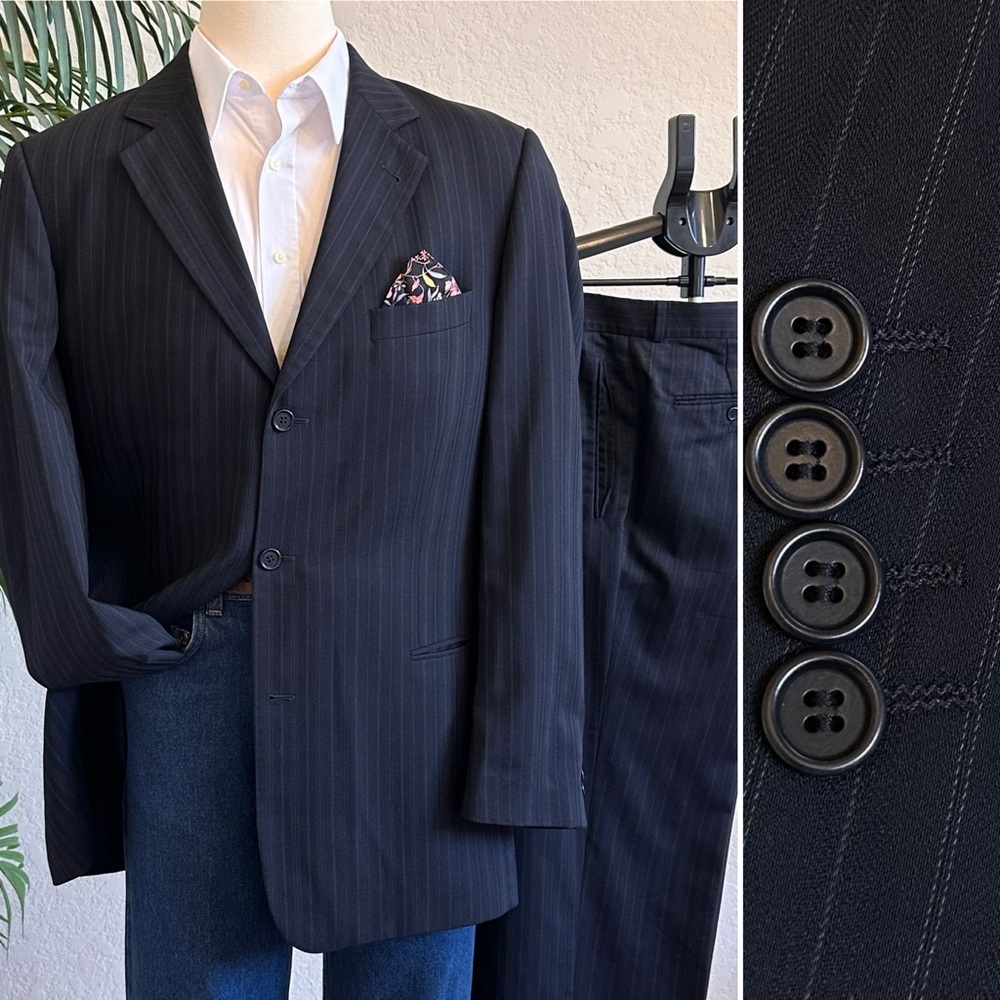 HUGO BOSS MENS 2 PC SUIT JACKET SIZE 44L PANTS 36x33 VINTAGE USA TALL LONG FIT
